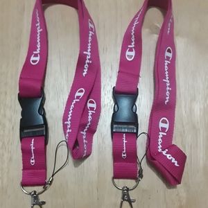 2 Champion Pink logo Lanyards